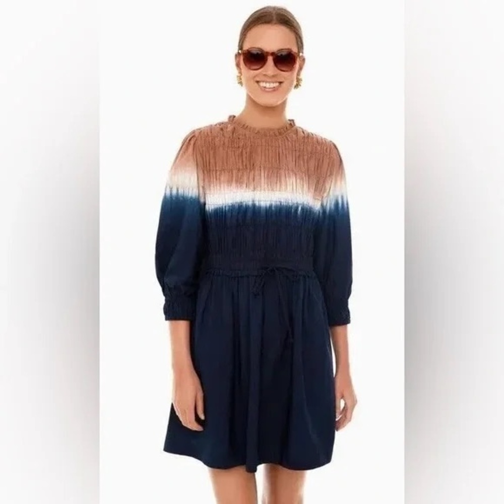 Apiece Apart Aldea Smocked Mini Dress Dipped Shibori Organic Cotton size small
